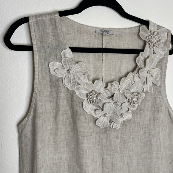 Rosemarine Linen Shift Dress Women M Beige Floral Made in Italy Lagenlook - Picture 2 of 9